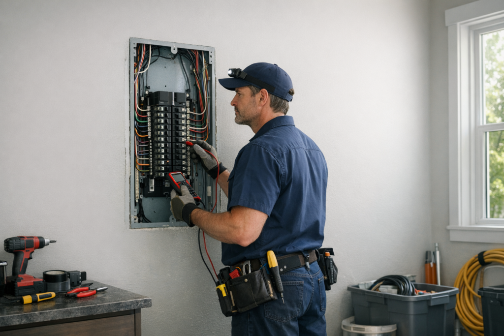 Electrician completing panel upgrade as electrical upgrades increase home value