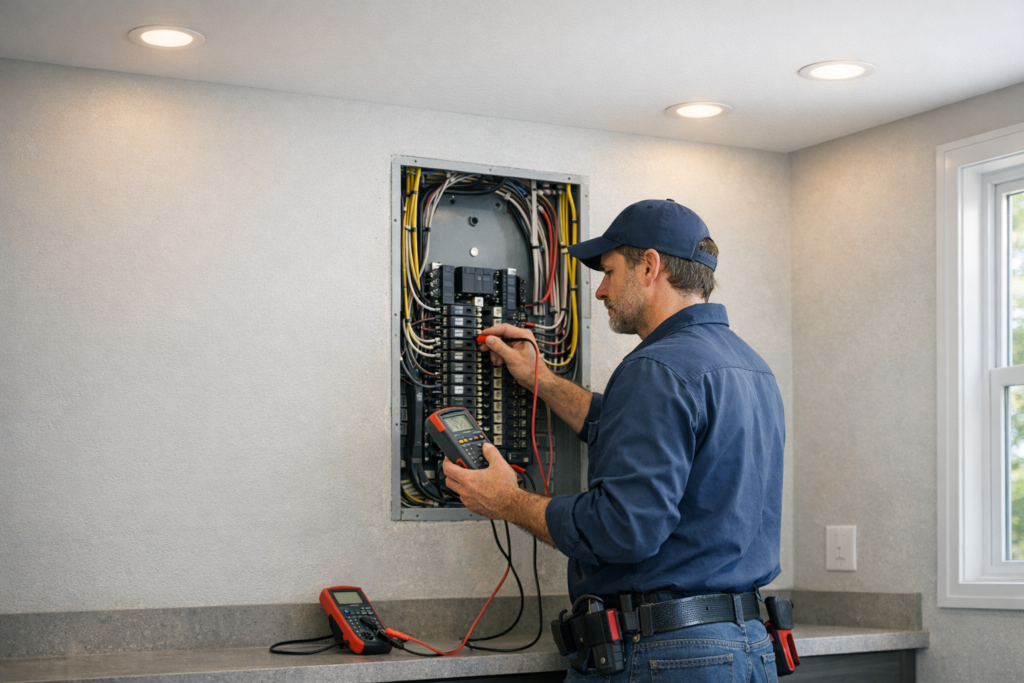 Electrician troubleshooting why lights flicker with appliances in a home
